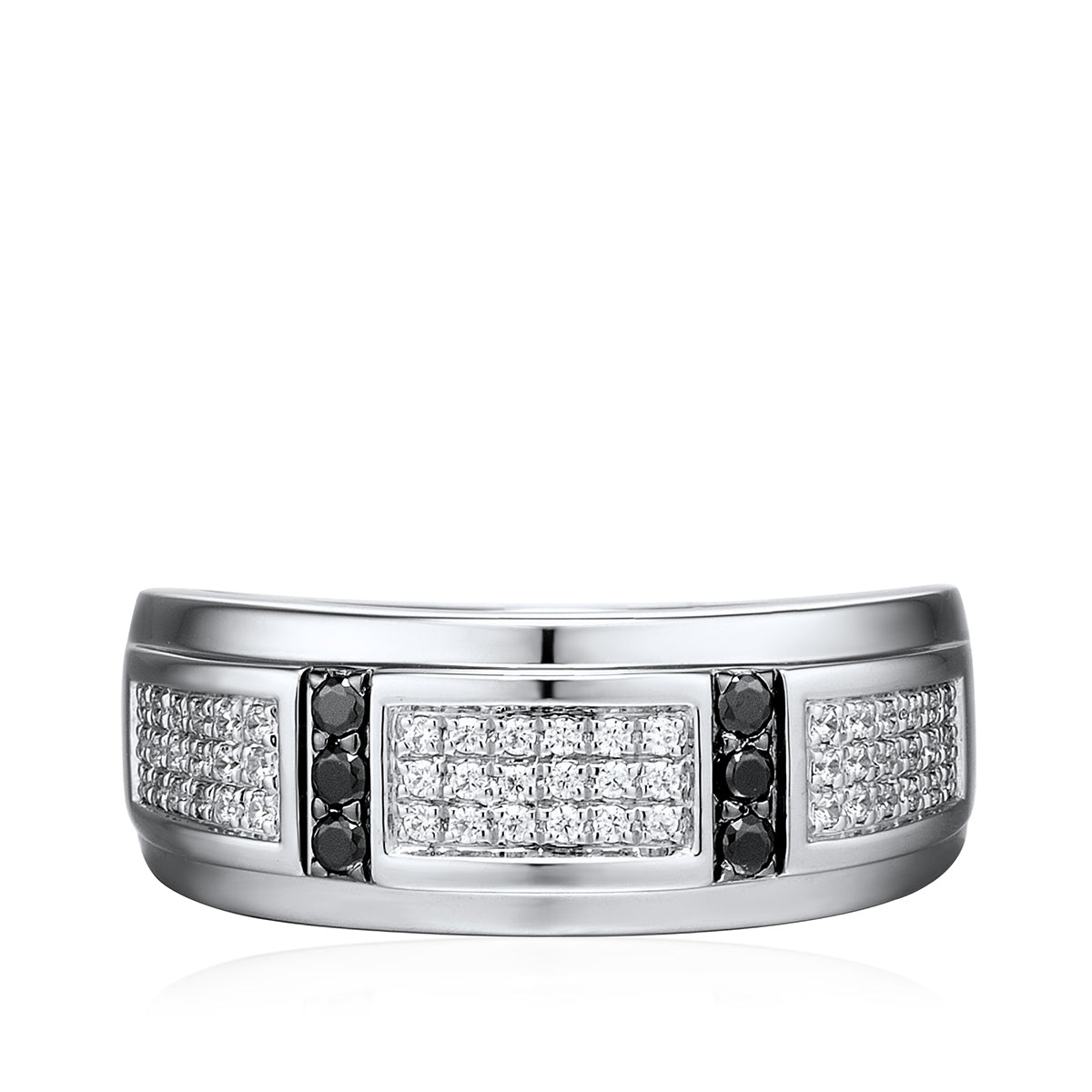 3/8 ct. tw. Men's White & Treated Black Diamond Multi-Row Ring in 10K White Gold close-up detail