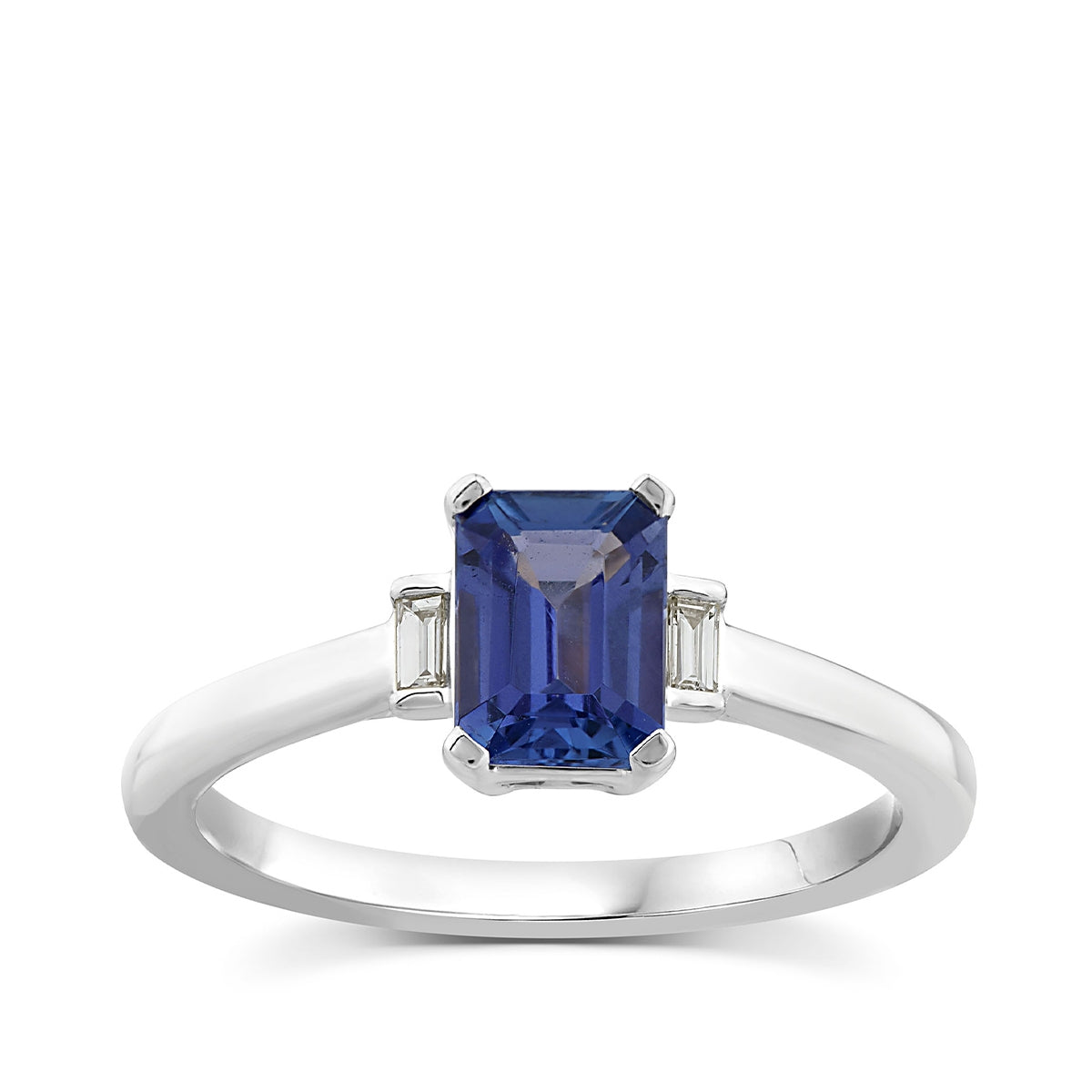 Emerald Cut Tanzanite & Baguette Diamond Accent Ring in 10K White Gold