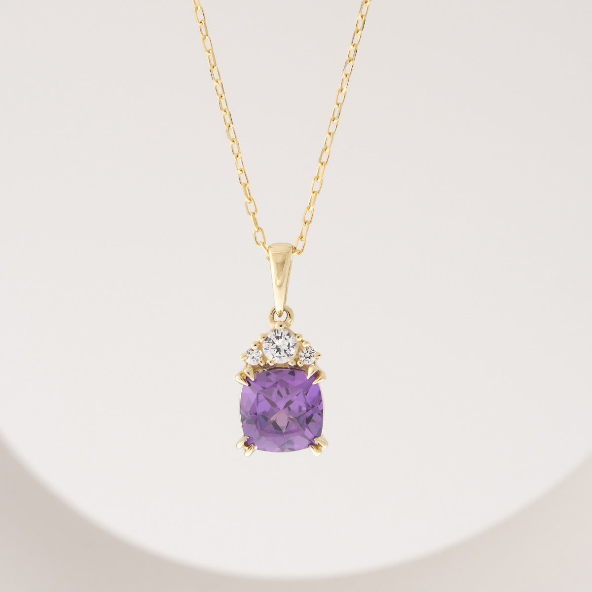 Created Cushion Alexandrite & Created White Sapphire Pendant in 10K Yellow Gold front view