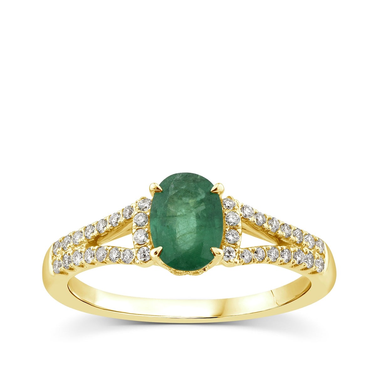 Oval Emerald & 1/4 ct. tw. Diamond Split Shank Ring in 10K Yellow Gold