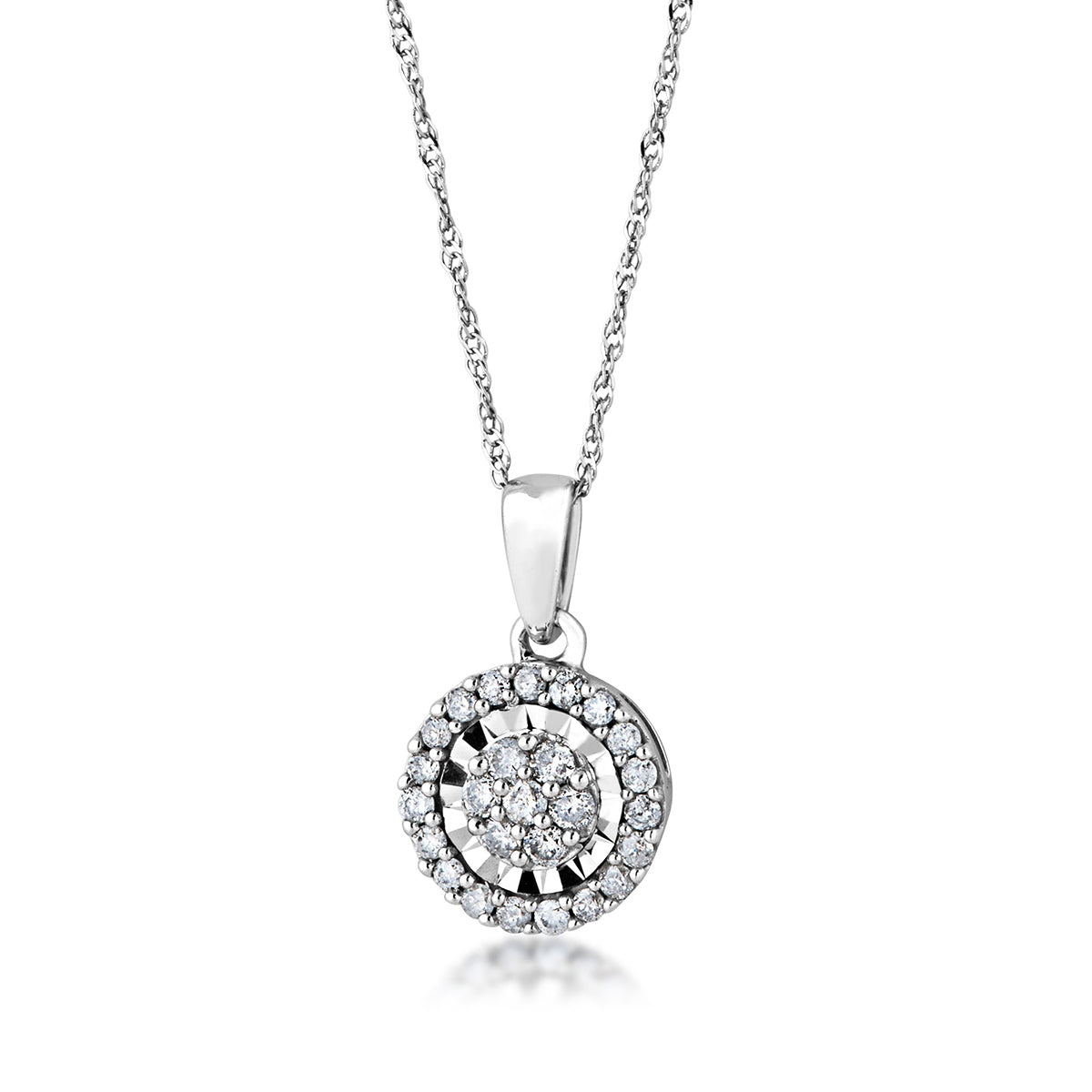Fairytale Diamonds 1/4 ct. tw. Diamond Cluster Halo Pendant with Miracle Plate in 10K White Gold