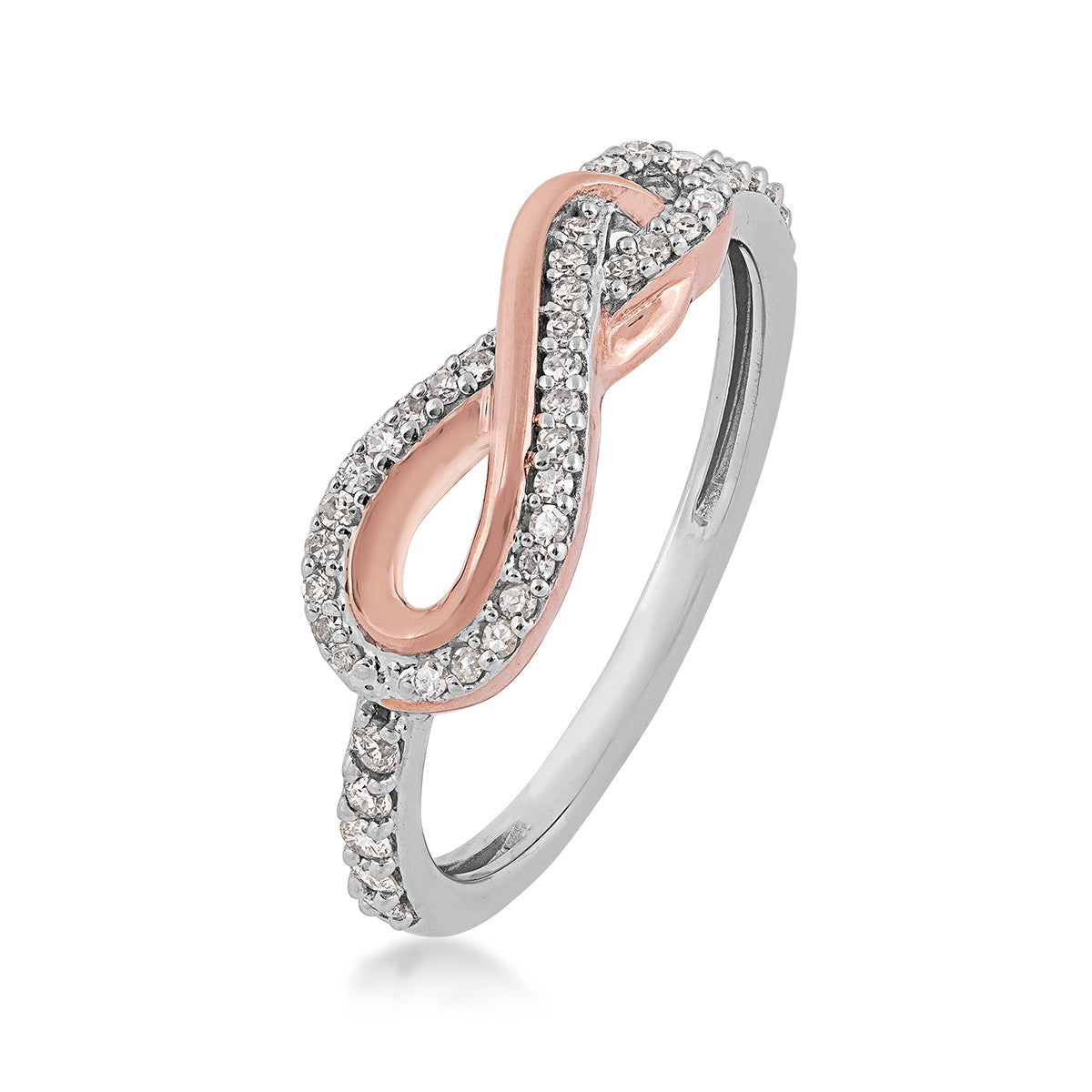 Infinite Love 1/4 ct. tw. Diamond Infinity Ring in 10K White & Pink Gold front view