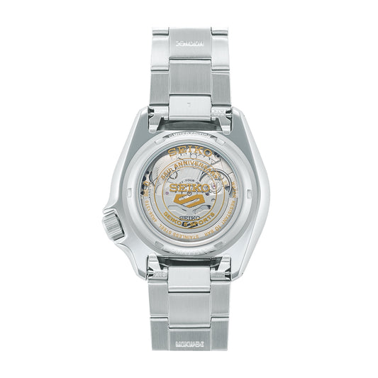 Seiko Men's 5 Sports Custom Campaign Automatic Stainless Steel Watch with Black Dial front view