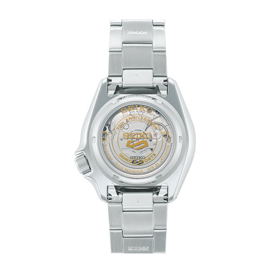 Seiko Men's 5 Sports Custom Campaign Automatic Stainless Steel Watch with Orange Dial front view