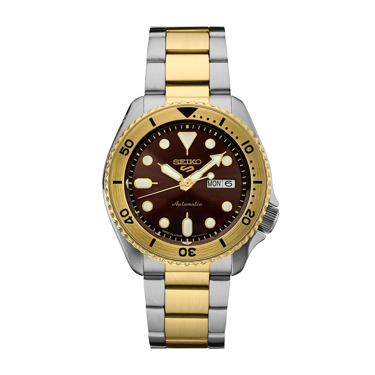 Seiko Men's 5 Sports U.S. Special Creation Automatic White & Gold-Tone Stainless Steel Watch with Brown Dial
