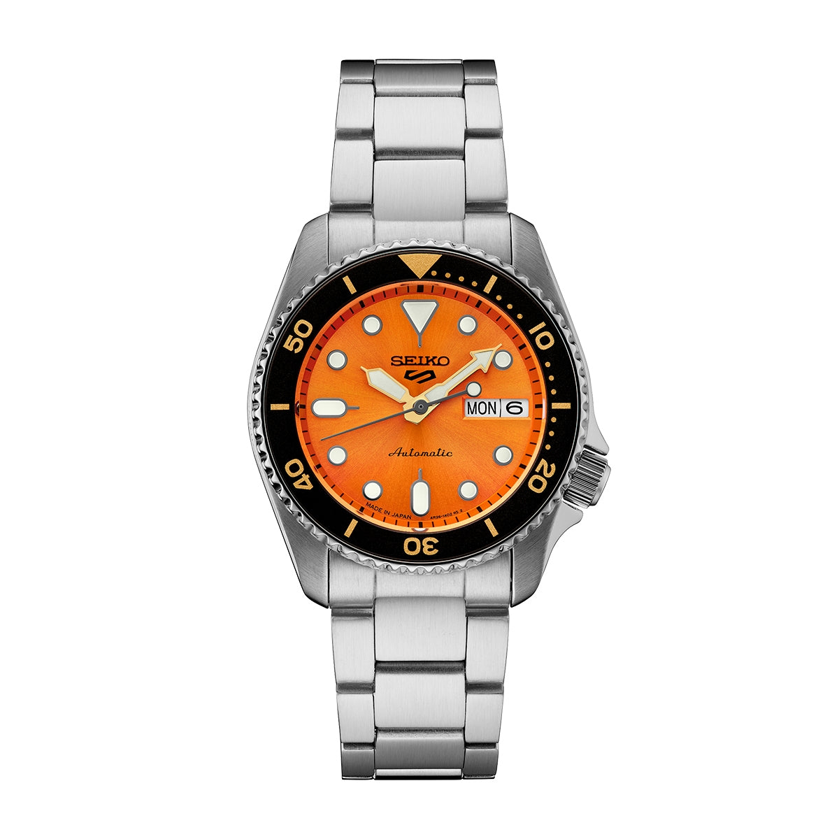Seiko Men's 5 Sports SKX Series Automatic Stainless Steel Watch with Orange Dial & Black Bezel