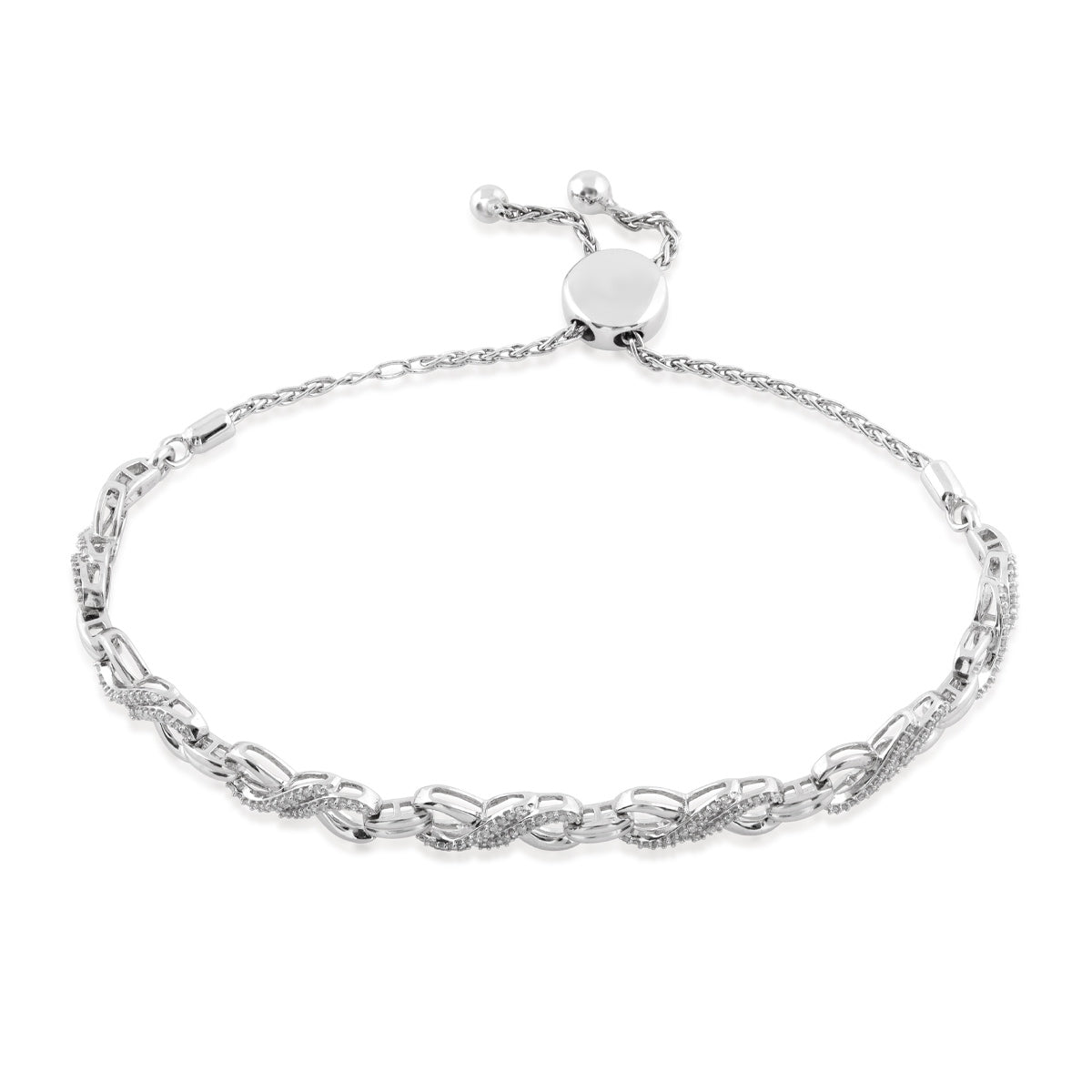 1/2 ct. tw. Diamond Twist Link Bolo Bracelet in Sterling Silver
