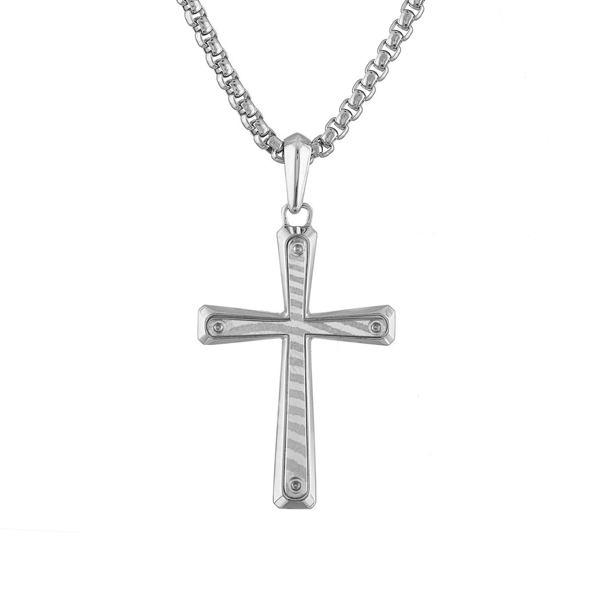 Bulova Men's Damascus Steel Inlay Cross Pendant in Sterling Silver