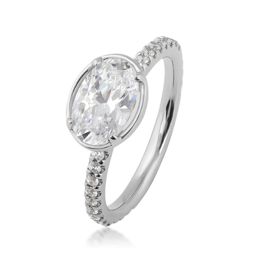 Goldman 1/3 ct. tw. Diamond Horizontal Oval Semi-Mount Engagement Ring in 14K White Gold front view
