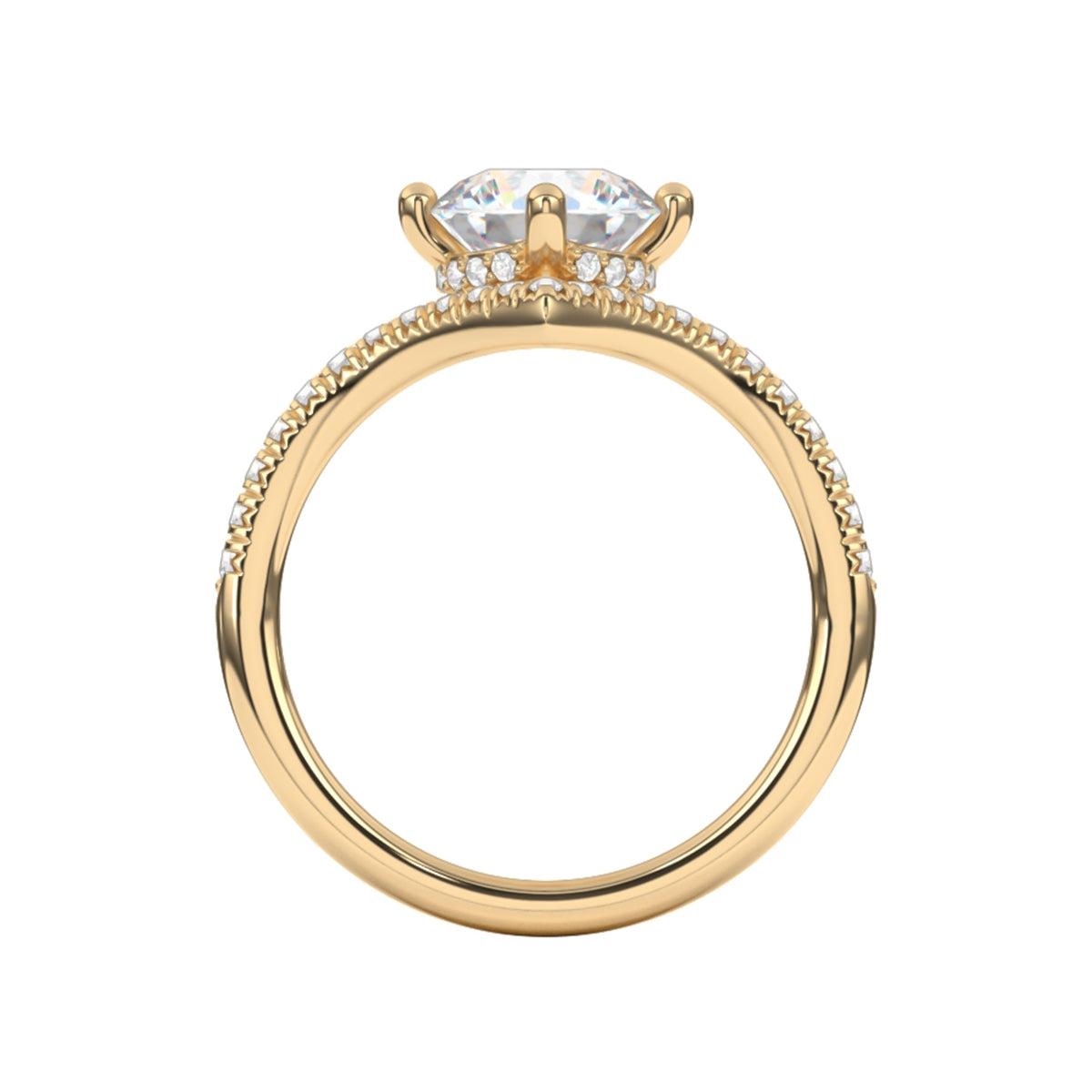 Goldman 3/8 ct. tw. Diamond Chevron Hidden Halo Round Semi-Mount Engagement Ring in 14K Yellow Gold close-up detail