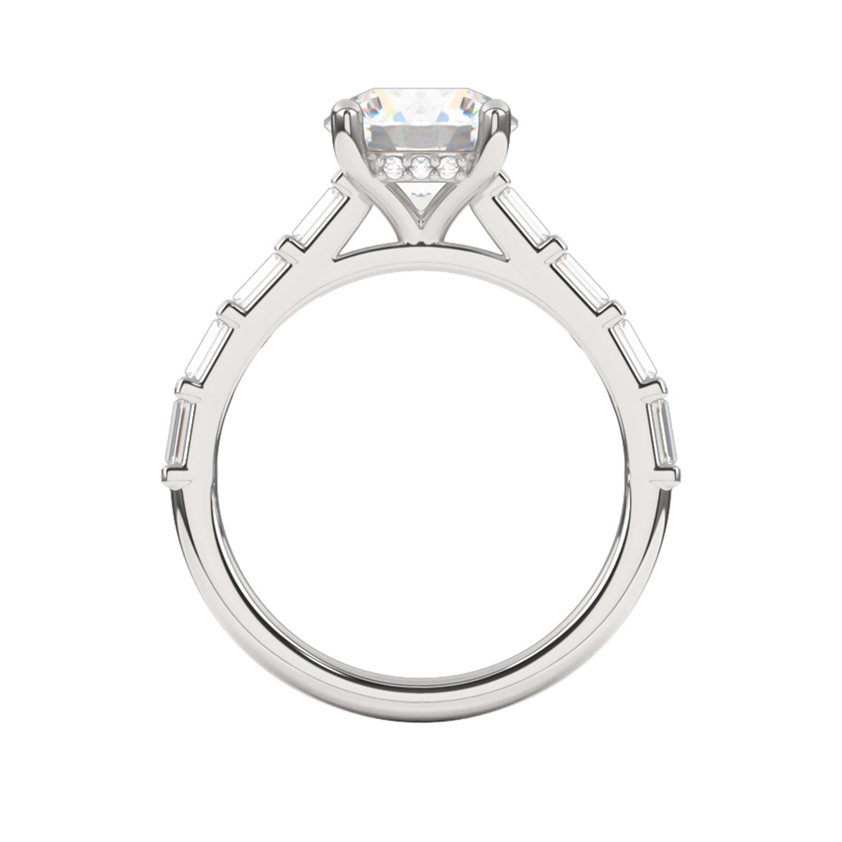 Goldman 1/3 ct. tw. Baguette Diamond Round Semi-Mount Engagement Ring in 14K White Gold close-up detail