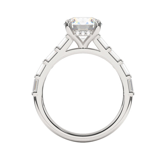 Goldman 1/3 ct. tw. Baguette Diamond Round Semi-Mount Engagement Ring in 14K White Gold close-up detail