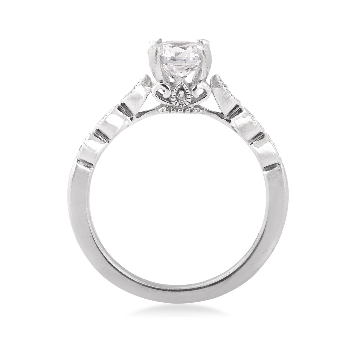 Goldman 1/10 ct. tw. Diamond Scalloped Round Semi-Mount Engagement Ring in 14K White Gold close-up detail