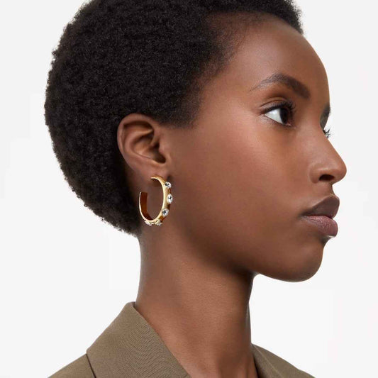 Swarovski Imber Multi-Shape White Crystal Hoop Earrings in Yellow Gold-Tone Plating front view