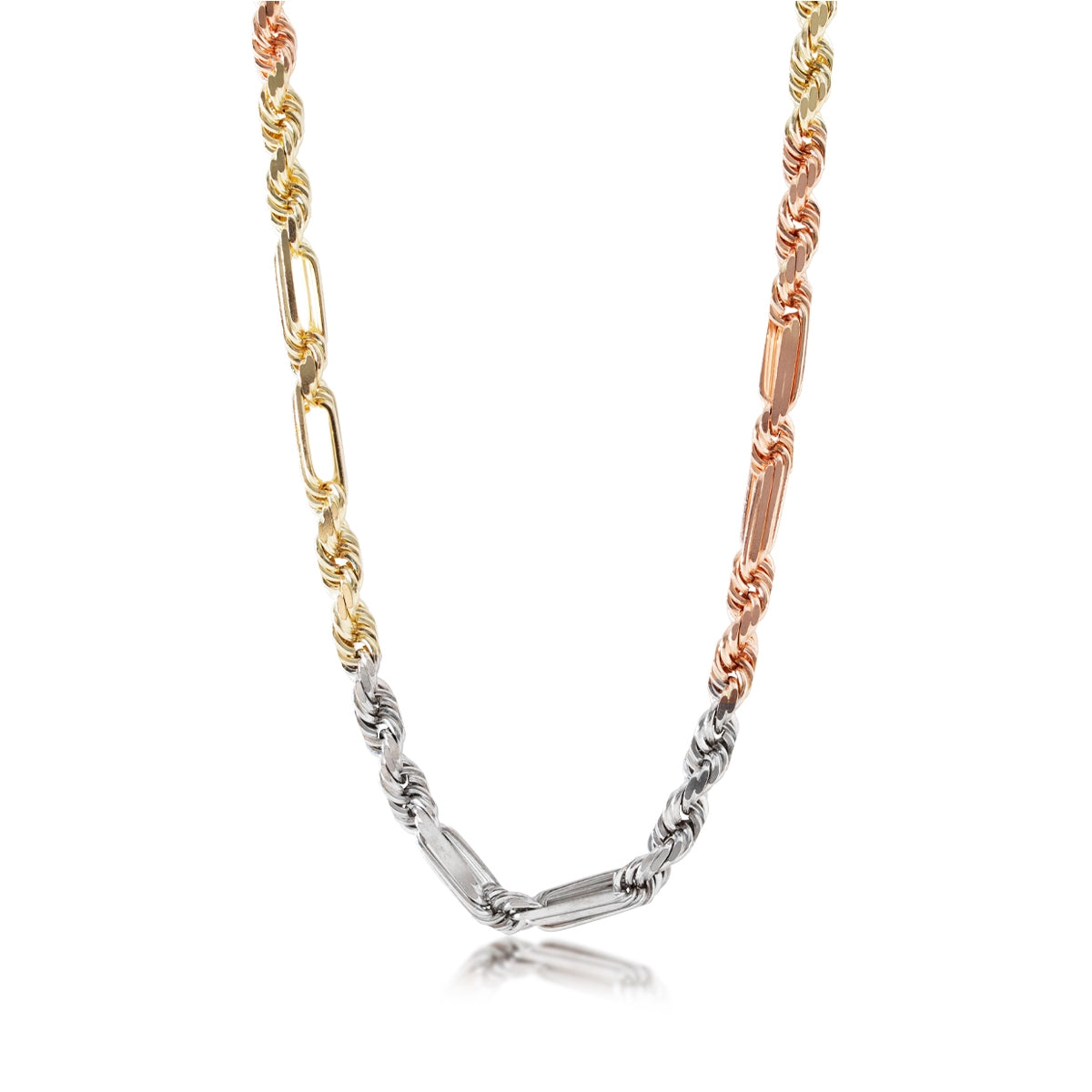 4.7mm 22-inch Solid Diamond Cut Milano Rope Chain in 14K Tri-Tone Gold