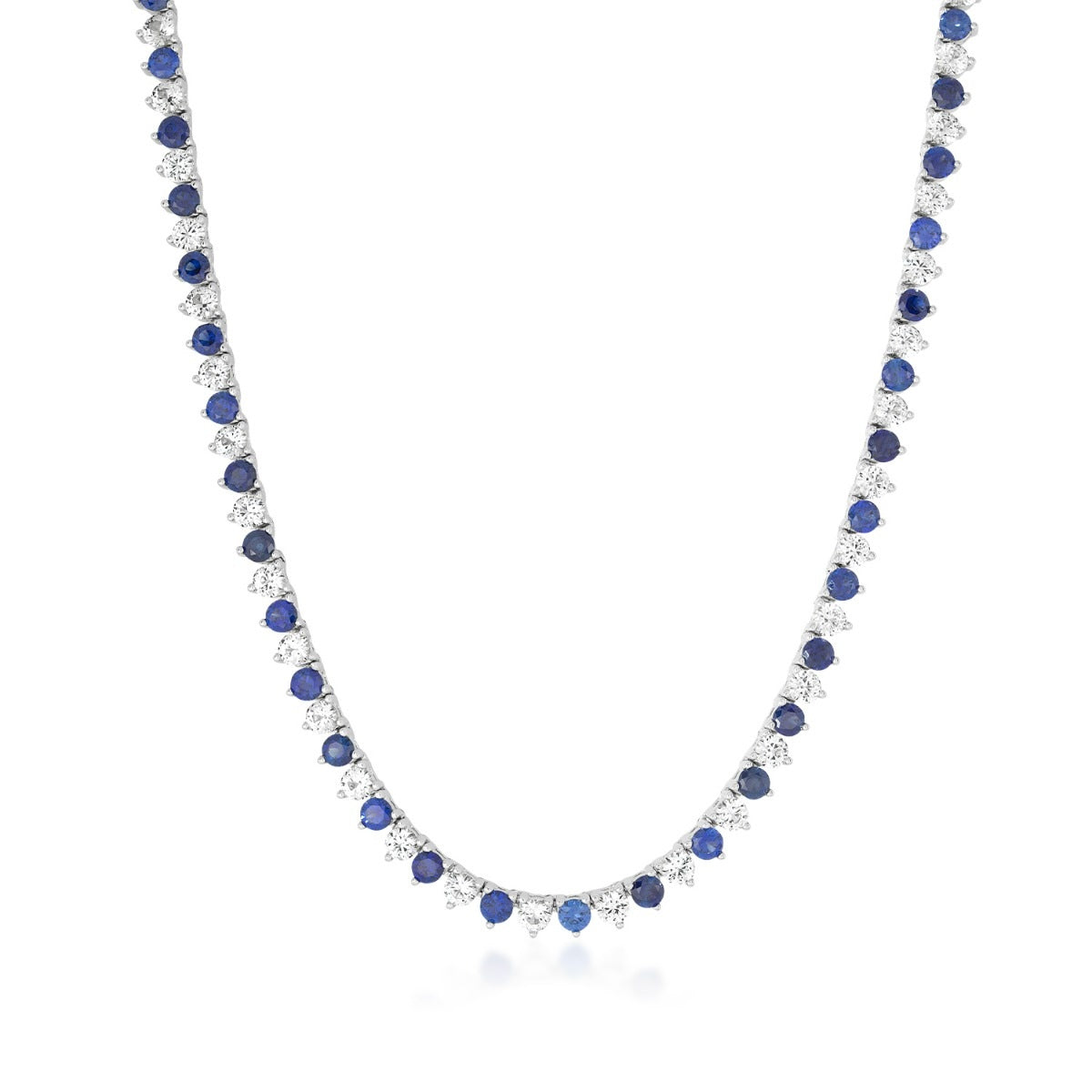 Created Blue & White Sapphire 18-inch Tennis Necklace in Sterling Silver