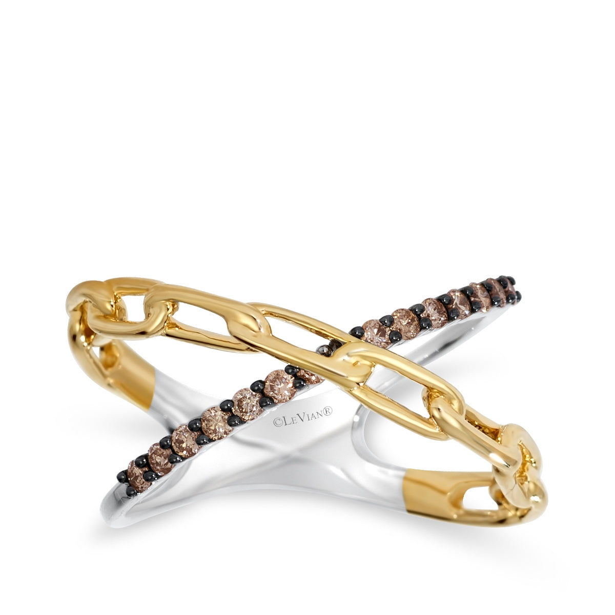 Le Vian 1/5 ct. tw. Chocolate Diamond Paperclip Link X Ring in 14K Vanilla & Honey Gold Ring