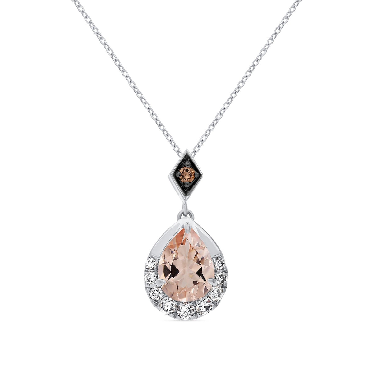 Le Vian Pear Peach Morganite & 1/5 ct. tw. Nude & Chocolate Diamond Teardrop Pendant in 14K Vanilla Gold