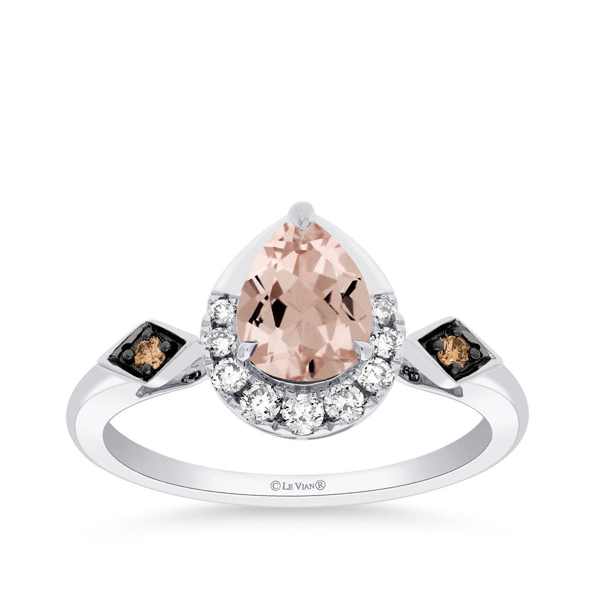 Le Vian Pear Peach Morganite & 1/5 ct. tw. Nude & Chocolate Diamond Teardrop Ring in 14K Vanilla Gold