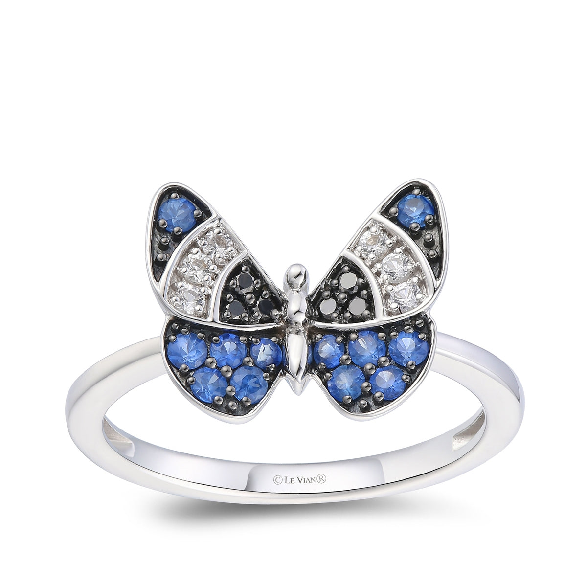 Le Vian Blueberry, Black, & White Sapphire Butterfly Ring in 14K Vanilla Gold
