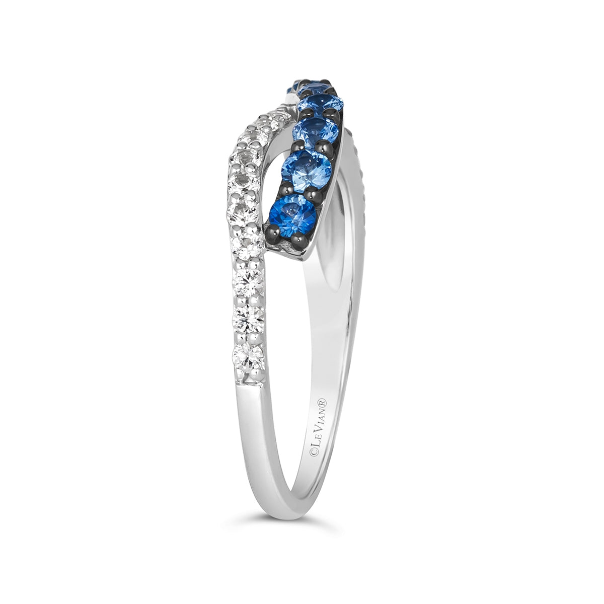 Le Vian Denim Ombre Blue & White Sapphire Crossover Ring in 14K Vanilla Gold close-up detail