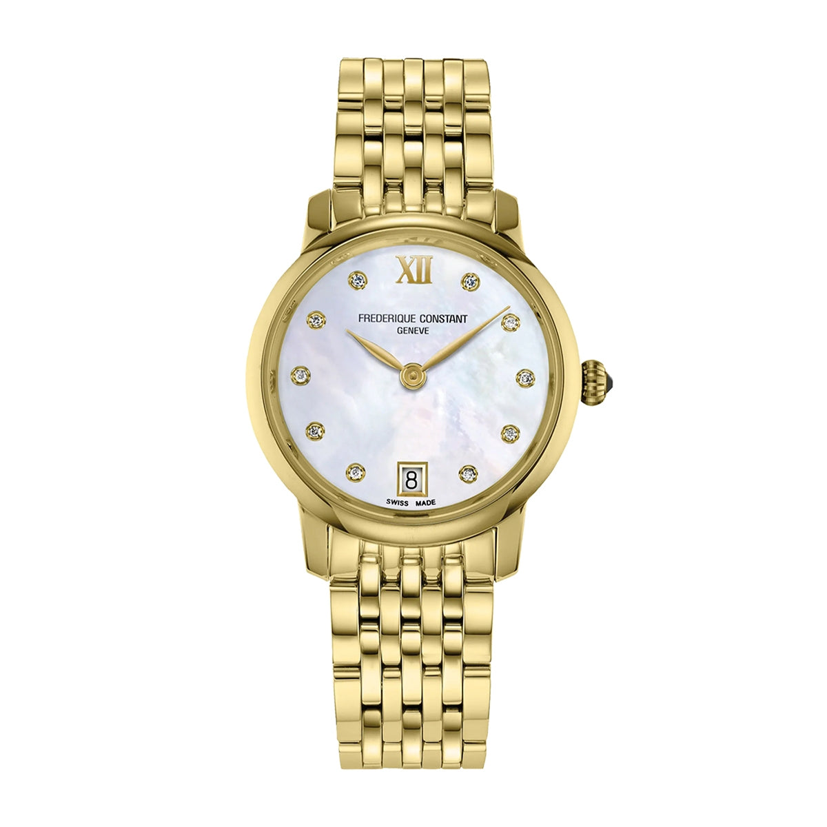 Frederique Constant Ladies' Slimline Quartz Gold-Tone Stainless Steel Watch with White Dial