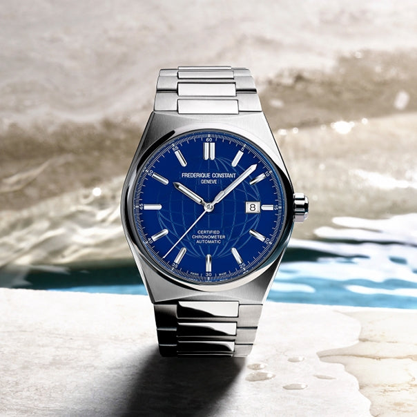 Frederique Constant Men's Highlife Automatic Stainless Steel Watch with Blue Dial close-up detail