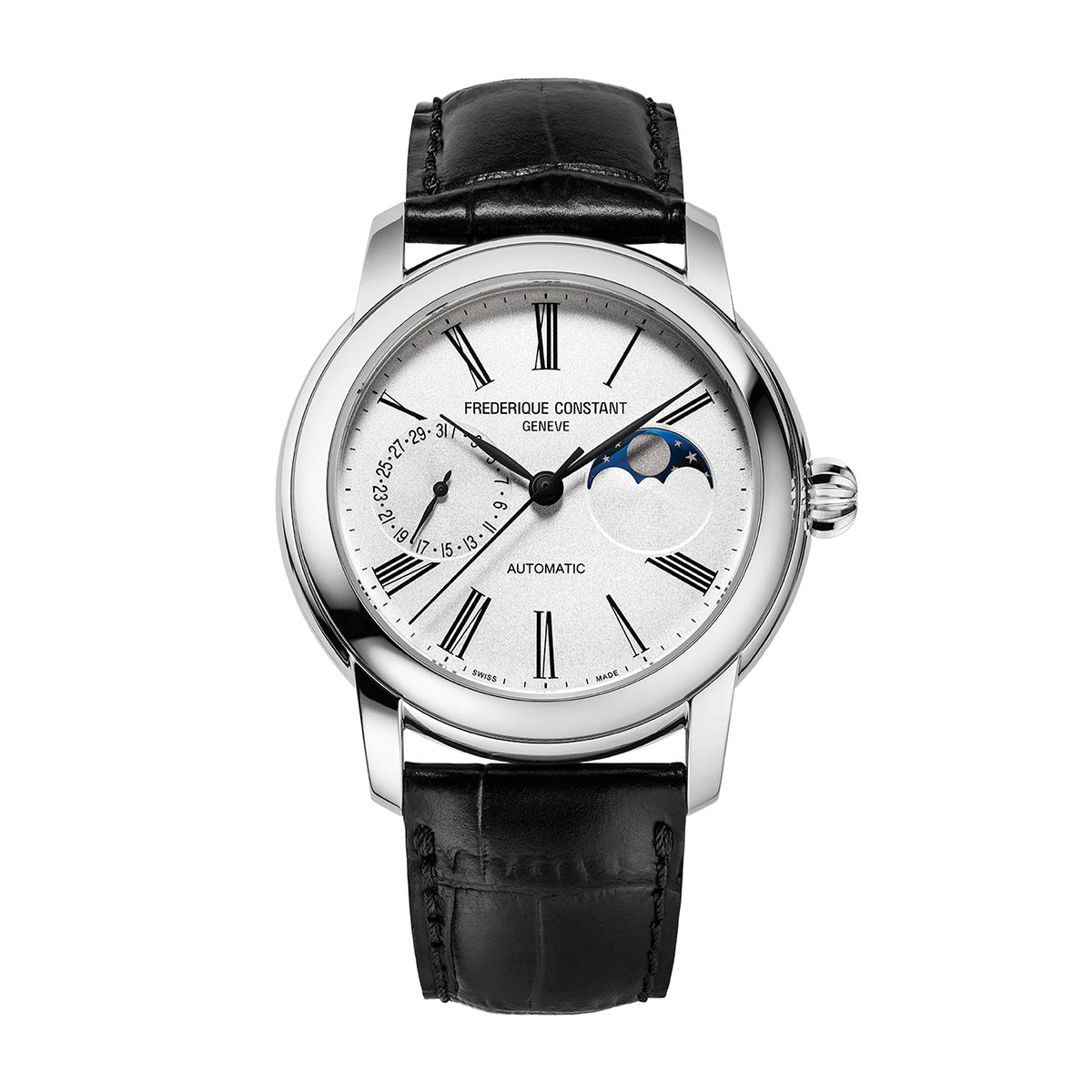 Frederique Constant Men's Manufacture White Dial Stainless Steel Watch with Black leather Strap