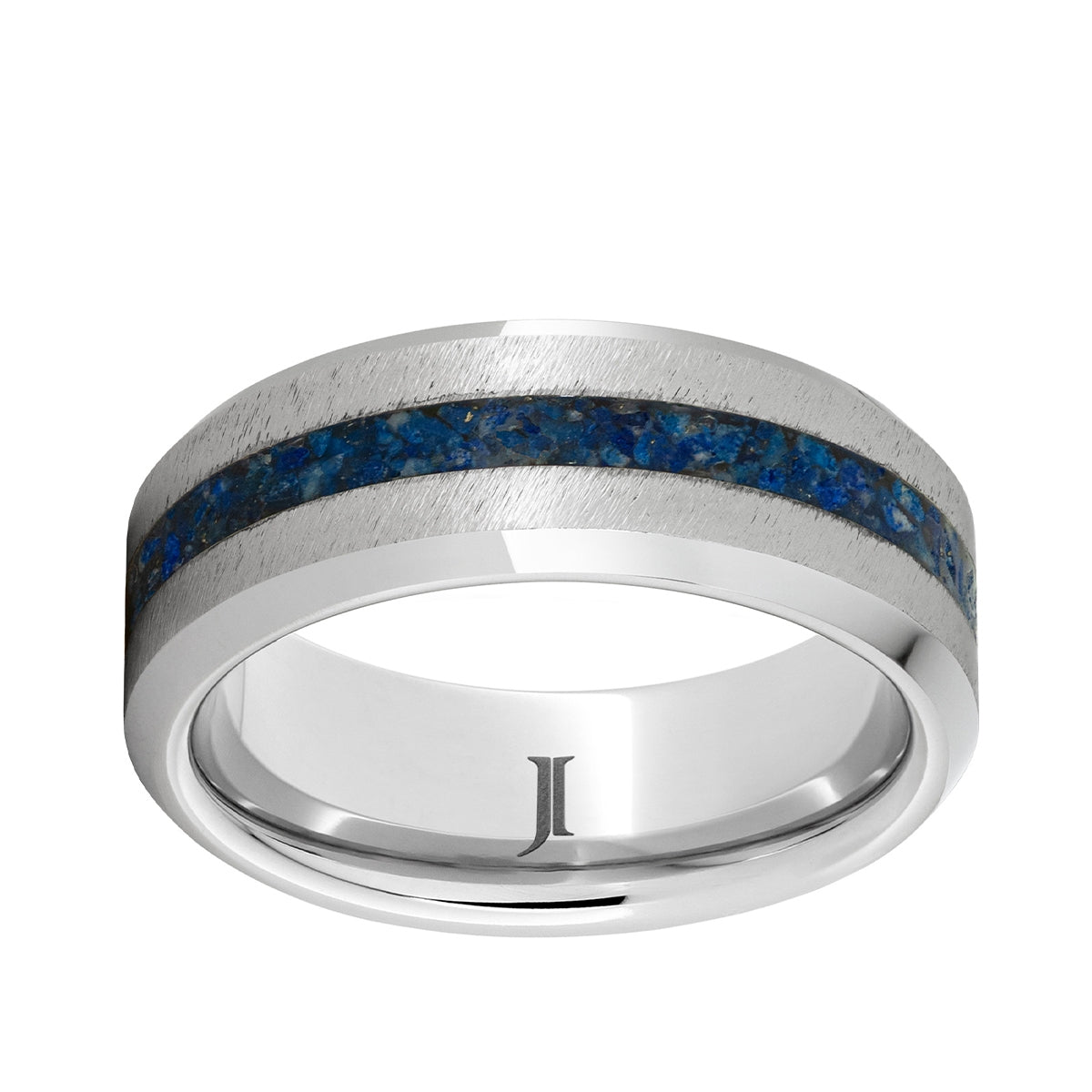 Men's Lapis Lazuli Inlay Grain Finish Wedding Ring in Serinium