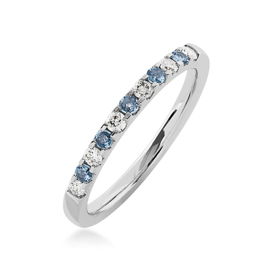 Yogo Sapphire & 1/7 ct. tw. Diamond Anniversary Ring in 14K White Gold front view