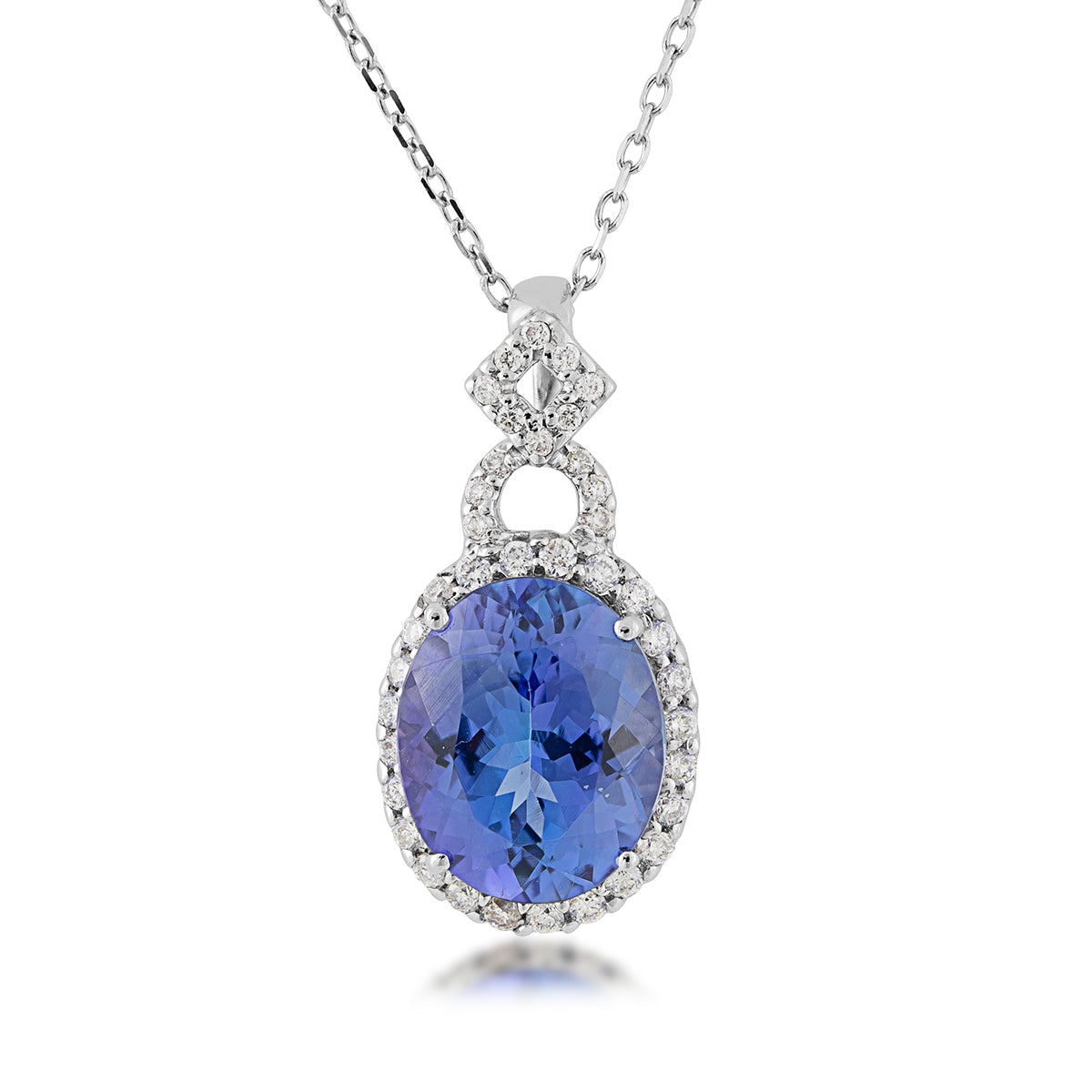 Oval Tanzanite & 1/4 ct. tw. Diamond Halo Pendant in 14K White Gold (3)