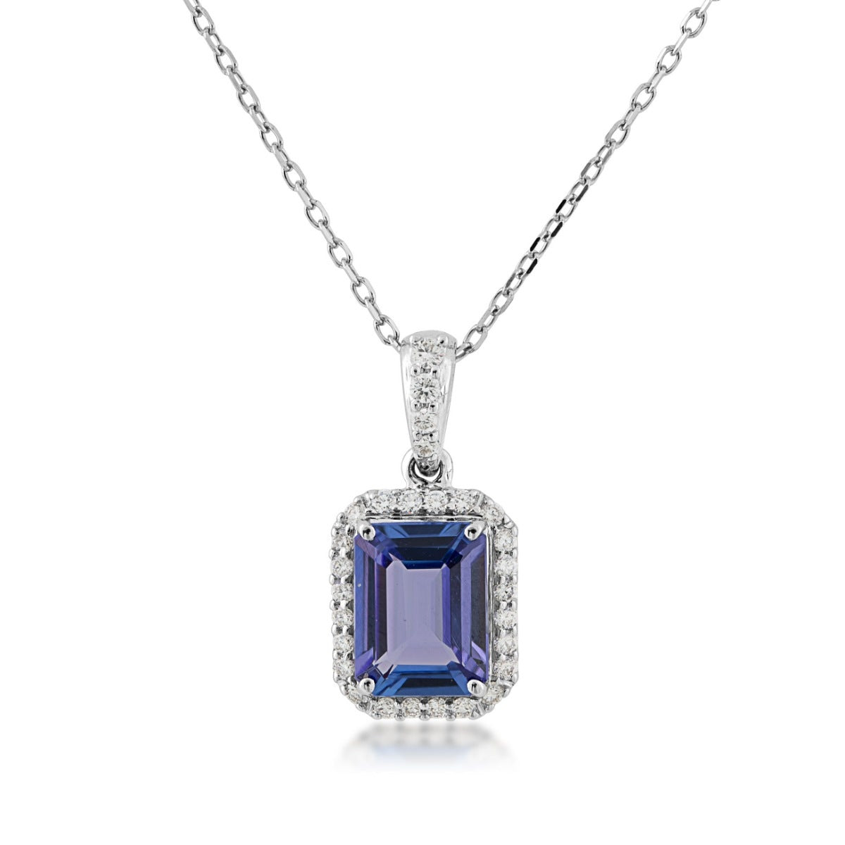 Octagon Tanzanite & 1/6 ct. tw. Diamond Halo Pendant in 14K White Gold