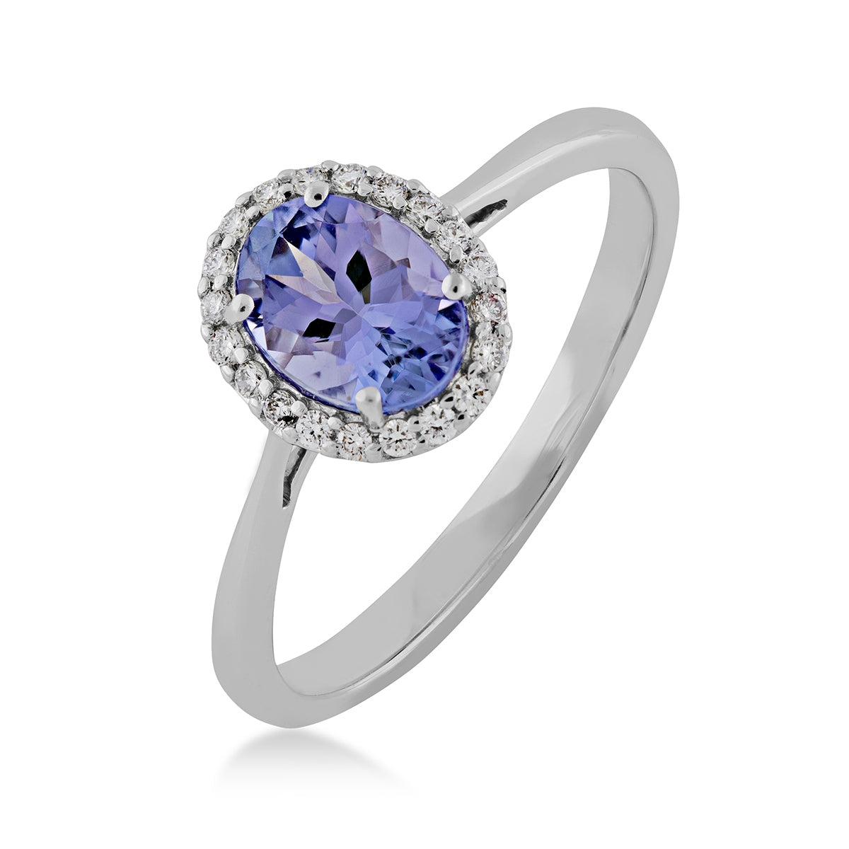 Oval Tanzanite & 1/10 ct. tw. Diamond Halo Ring in 14K White Gold front view