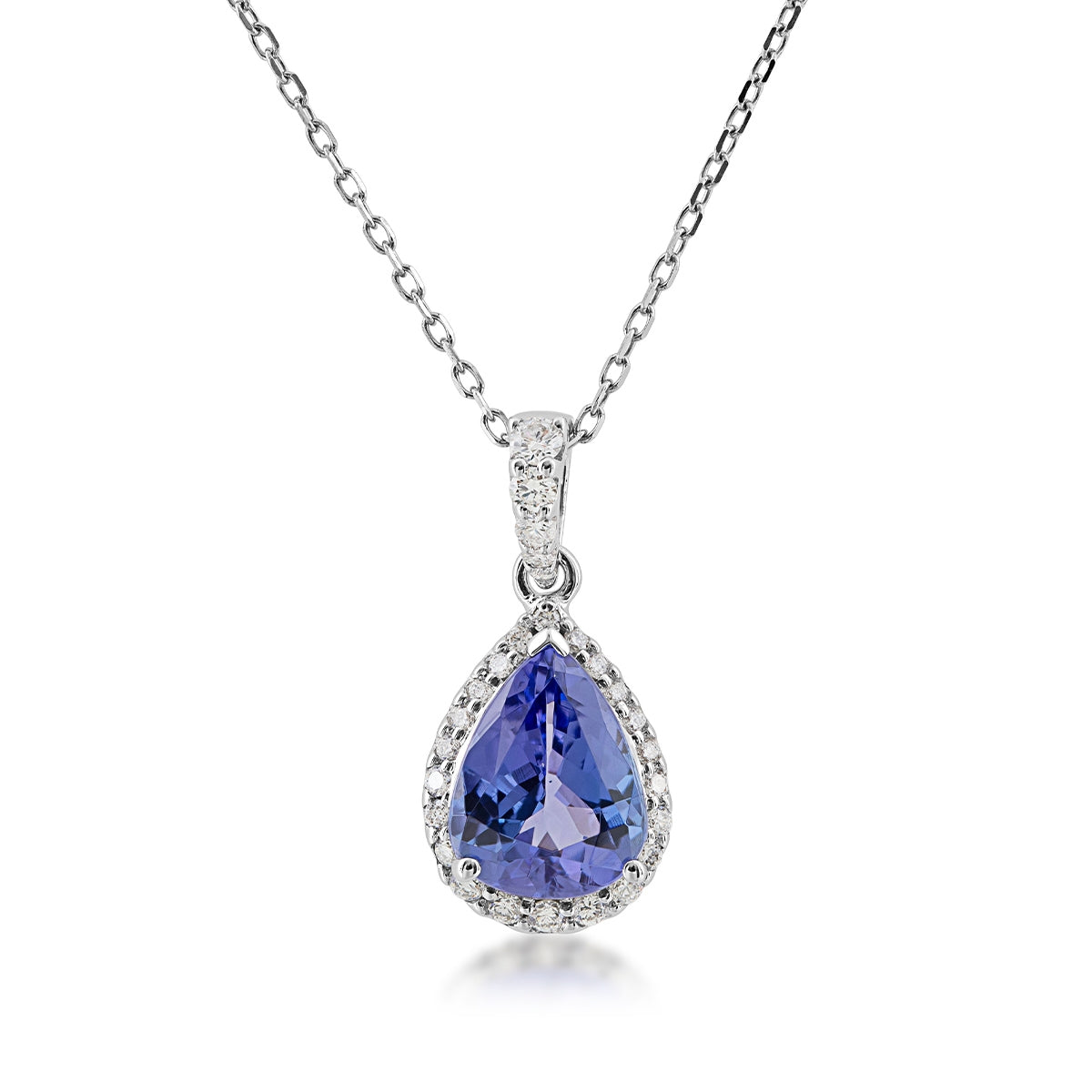 Pear Tanzanite & 1/5 ct. tw. Diamond Halo Pendant in 14K White Gold