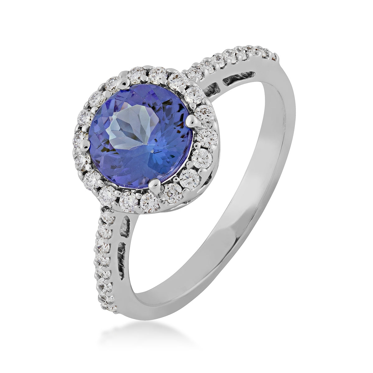 Round Tanzanite & 1/4 ct. tw. Diamond Halo Ring in 14K White Gold front view (2)