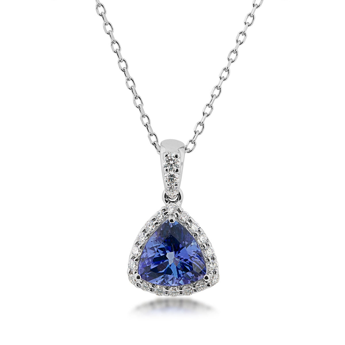 Trillion Tanzanite & 1/5 ct. tw. Diamond Halo Pendant in 14K White Gold