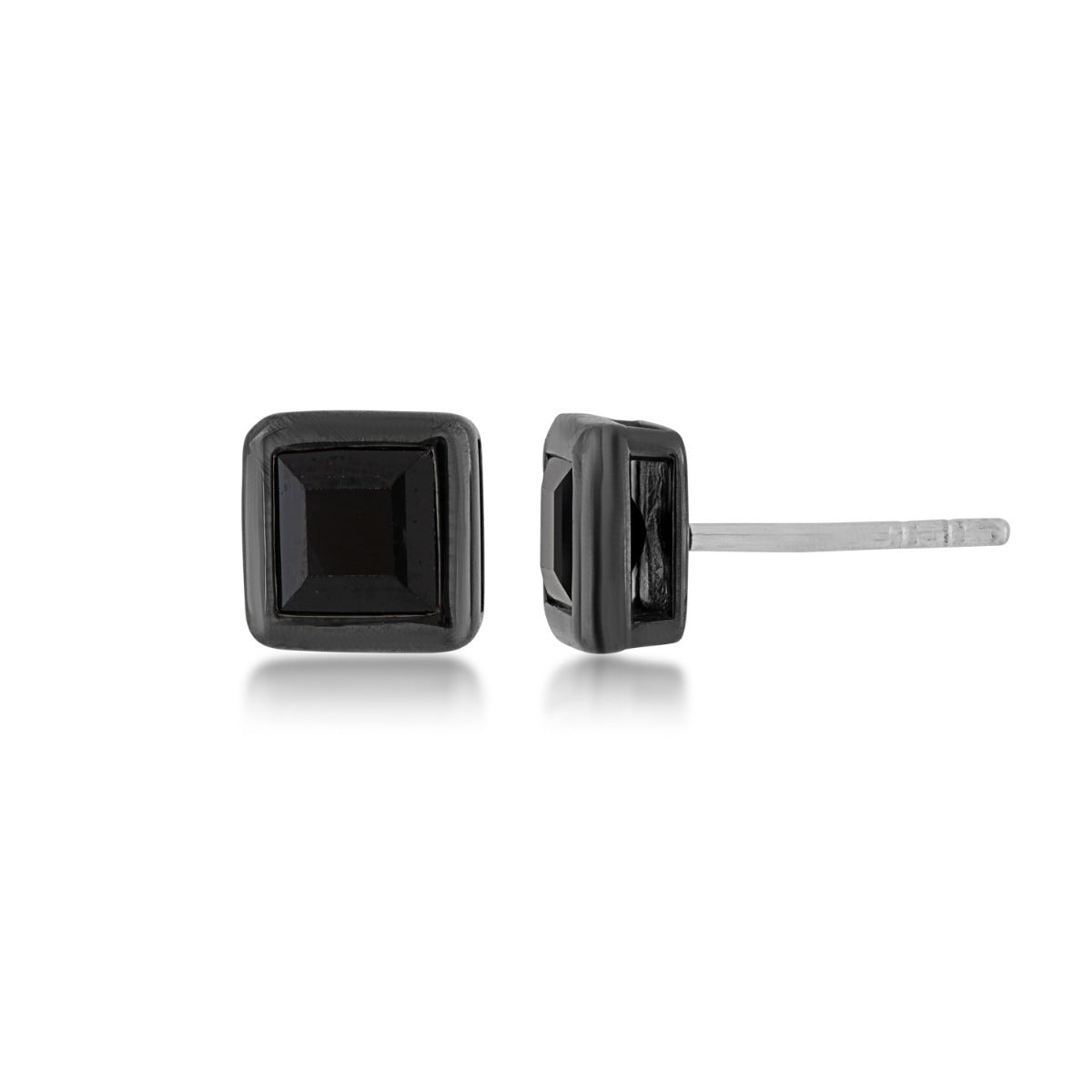 Created Princess Cut Black Sapphire Earrings in Black Rhodium Plated Sterling Silver