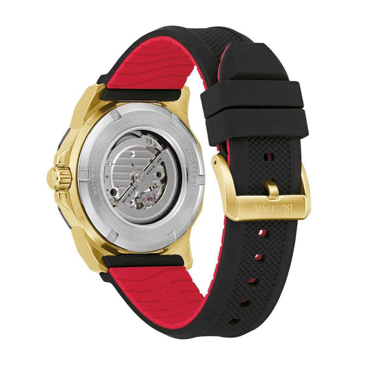 Bulova Men's Marine Star Automatic Stainless Steel Watch with Black Dial & Silicone Strap