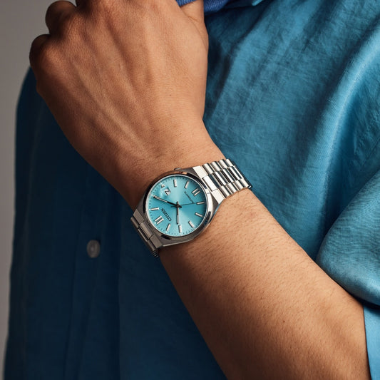 Citizen Men's TSUYOSA Automatic Stainless Steel Watch with Sky Blue Dial full view