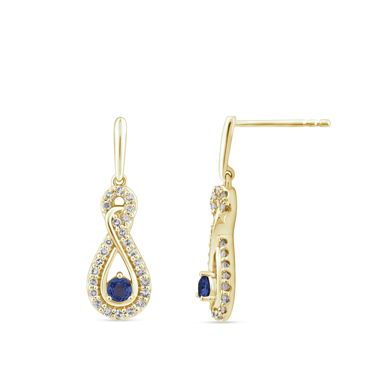 Yogo Sapphire & 1/5 ct. tw. Diamond Infinity Dangle Earrings in 14K Yellow Gold