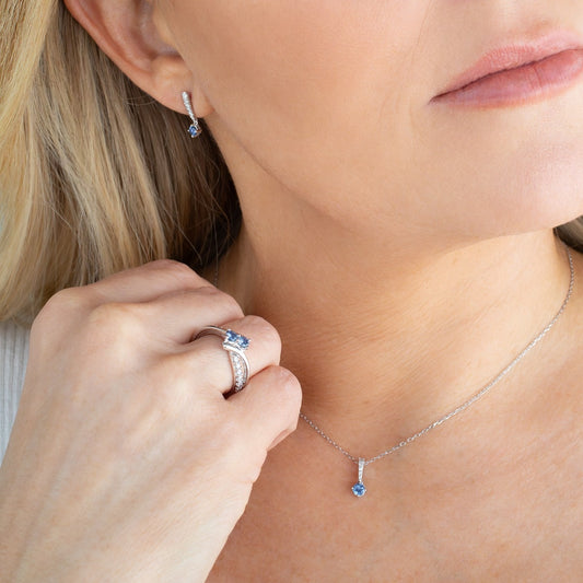 Yogo Sapphire & 1/5 ct. tw. Diamond Bypass Ring in 14K White Gold side profile