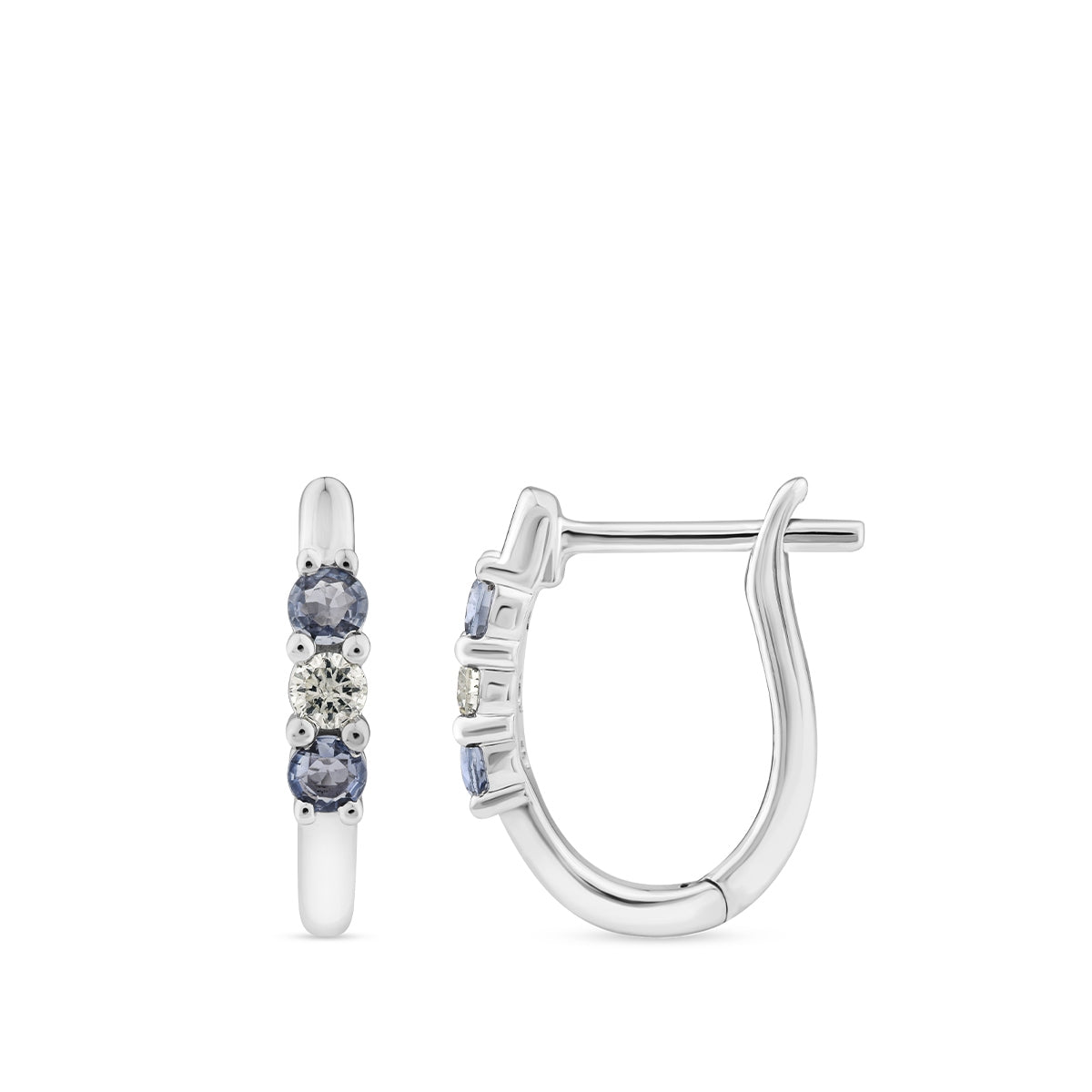 Yogo Sapphire & 1/10 ct. tw. Diamond Hoop Earrings in 14K White Gold