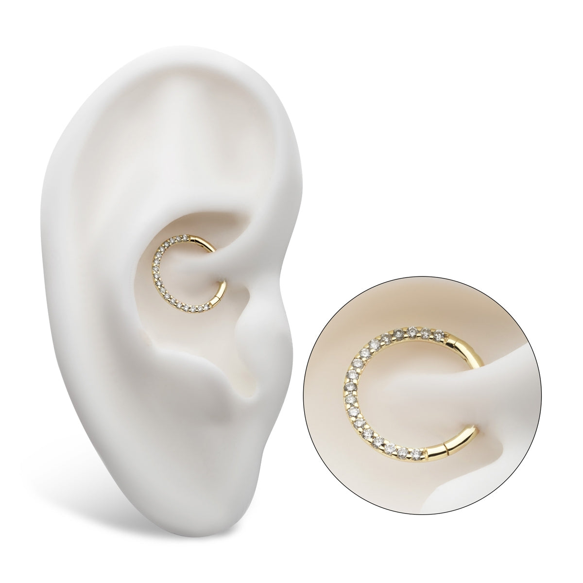 Revelry 16g 10mm 1/5 ct. tw. Lab-Grown Diamond Clicker Hoop in 14K Yellow Gold close-up detail