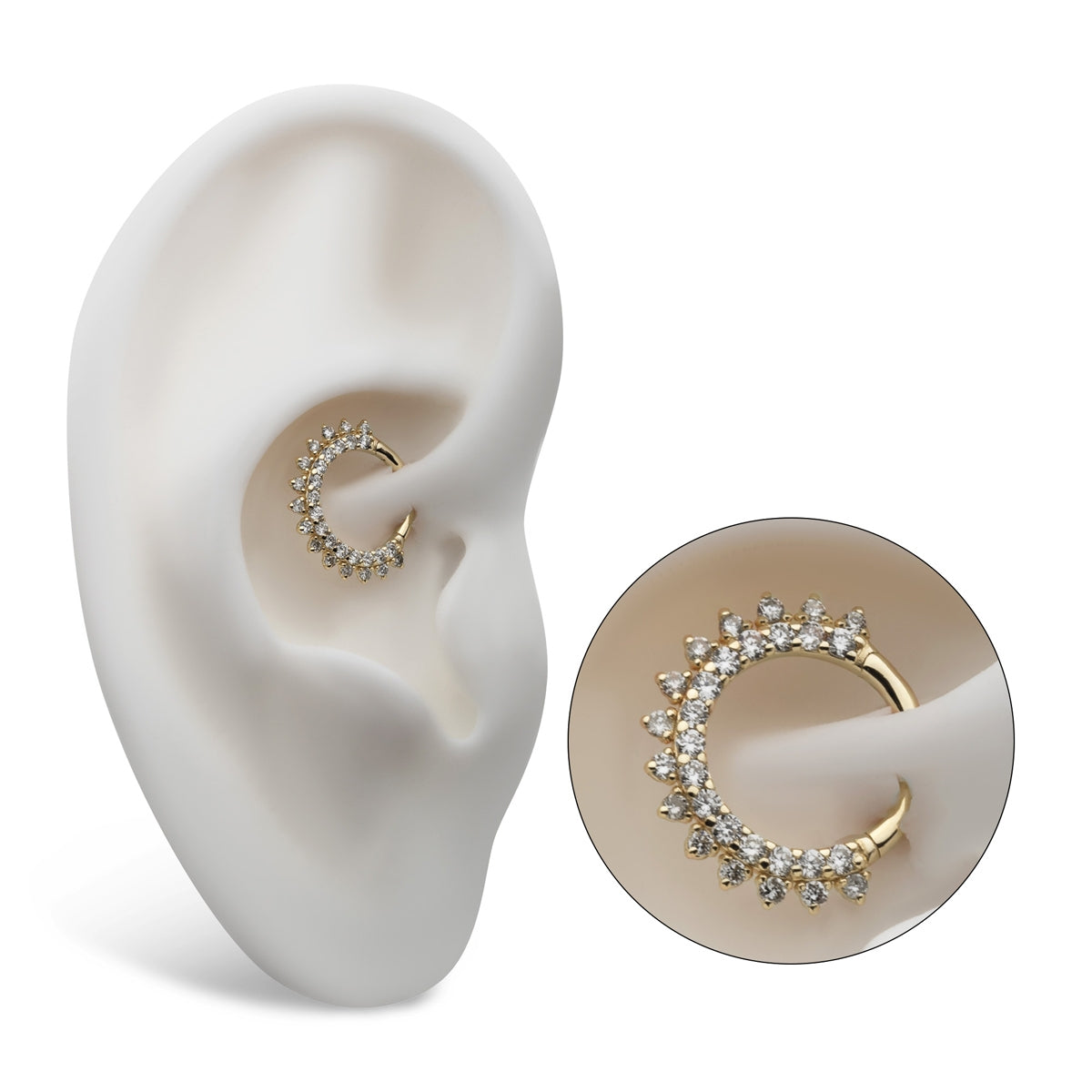 Revelry 16g 8mm 1/5 ct. tw. Lab-Grown Diamond Starburst Clicker Hoop in 14K Yellow Gold close-up detail