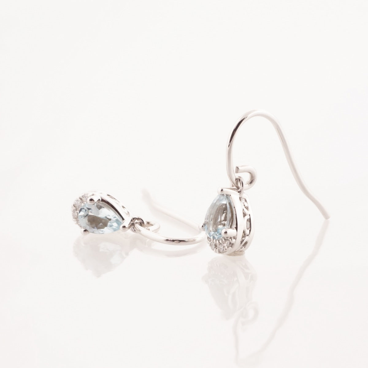 Pear Aquamarine & Diamond Accent Dangle Earrings in 10K White Gold front view
