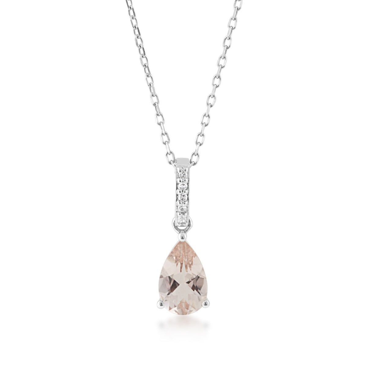 Pear Morganite & Diamond Accent Drop Pendant in 10K White Gold