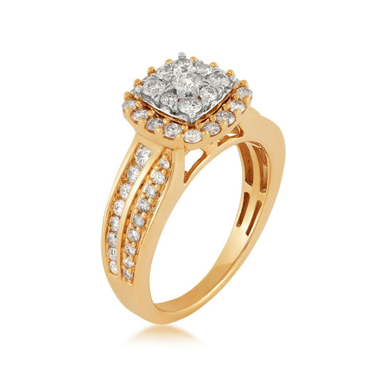 Fairytale Diamonds 1 ct. tw. Diamond Cushion Cluster Halo Engagement Ring in 10K Yellow Gold front view