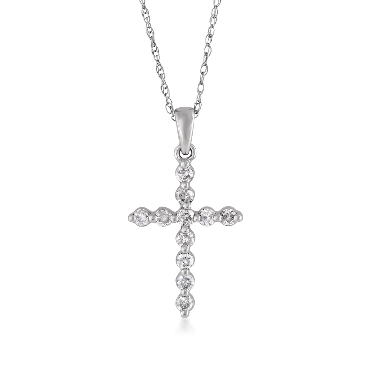 1/4 ct. tw. Round 11-Stone Diamond Cross Pendant in 10K White Gold