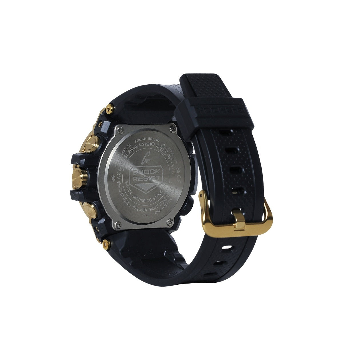 G-Shock Men's G-Steel Solar Gold-Tone Stainless Steel Watch with Black Dial & Resin Strap front view