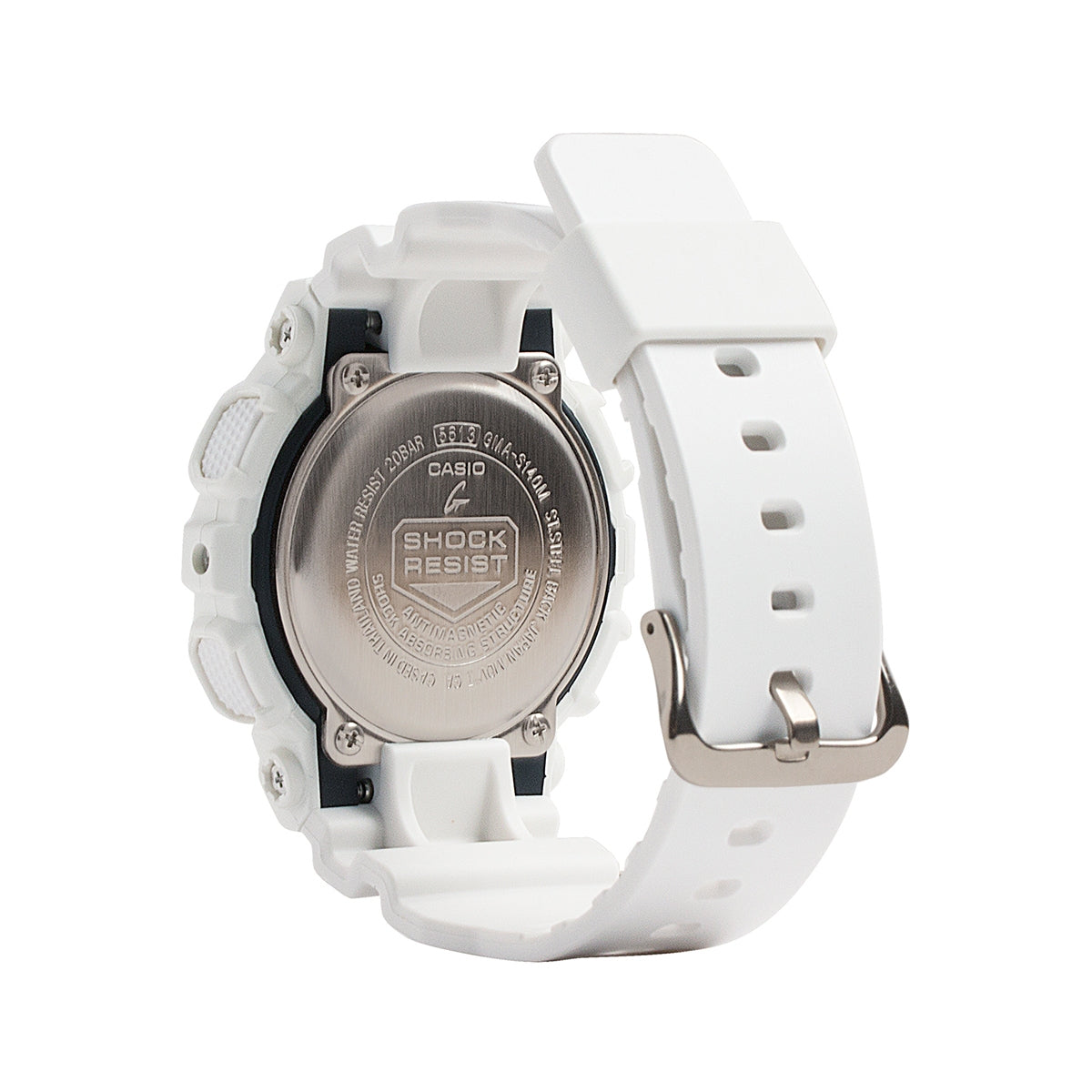 G-Shock Ladies' Analog-Digital White Resin Watch with Black & Pink Dial front view